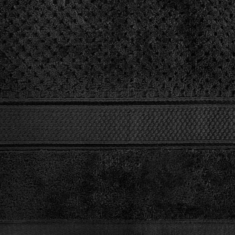 Ręcznik Jessi 90x150 czarny 500g/m2  z fakturą wytłaczanej krateczki i welurową bordiurą frotte Eurofirany