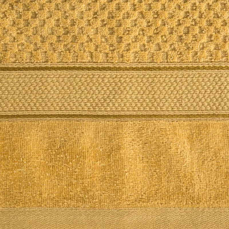 Ręcznik Jessi 90x150 musztardowy 500g/m2  z fakturą wytłaczanej krateczki i welurową bordiurą frotte Eurofirany