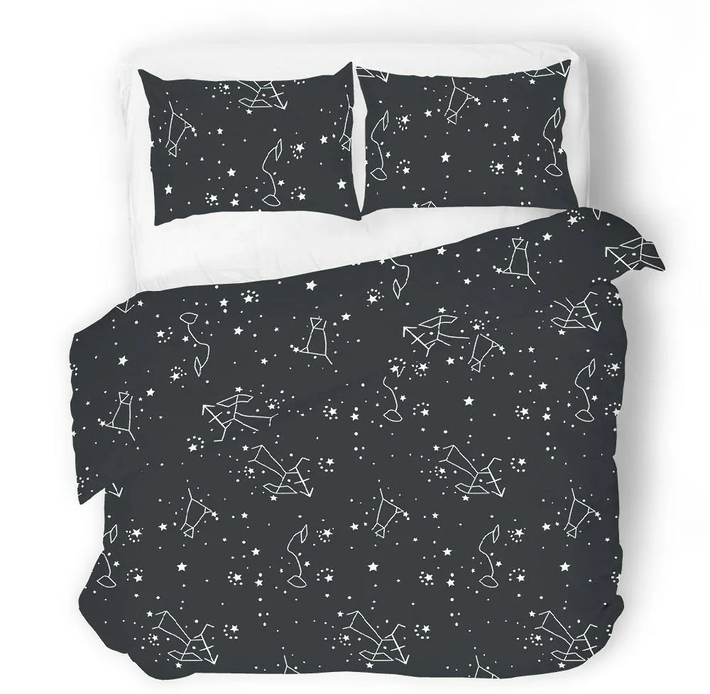 Pościel satynowa 220x200 czarna biała gwiazdozbiór zodiak SE-53A Exclusive 2