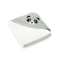 Okrycie kąpielowe niemowlęce 90x90 Panda Alabaster-5730 ekri szare frotte ręcznik z kapturkiem dziecięcy