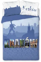 Pościel bawełniana 160x200 Travel Kraków Sukiennice Wawel Smok Wieża Mariacka Faro