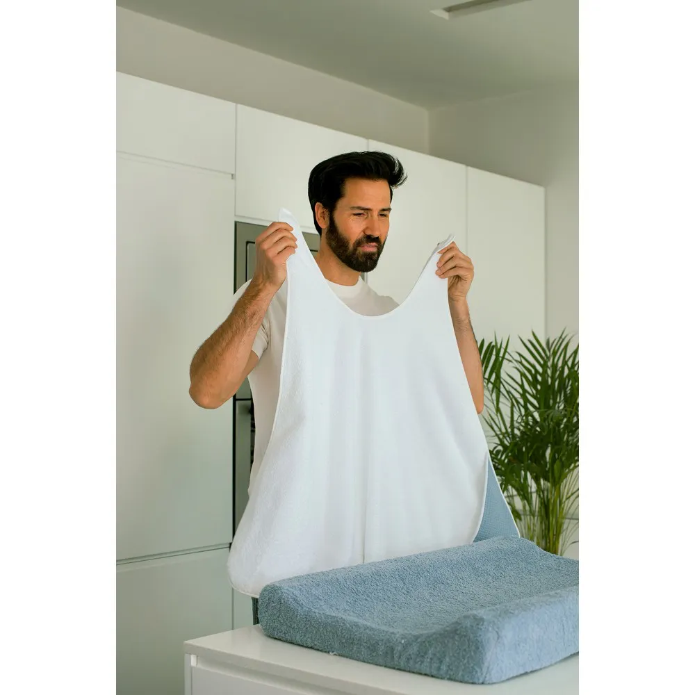 Okrycie kąpielowe 100x100 Fartuch biały   biebieski ręcznik z kapturkiem bawełniany frotte