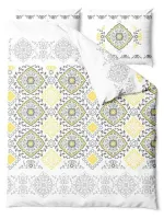 Pościel satynowa 220x200 Sunshine Glamour biała żółta szara ornamenty orientalna Home Satin 1