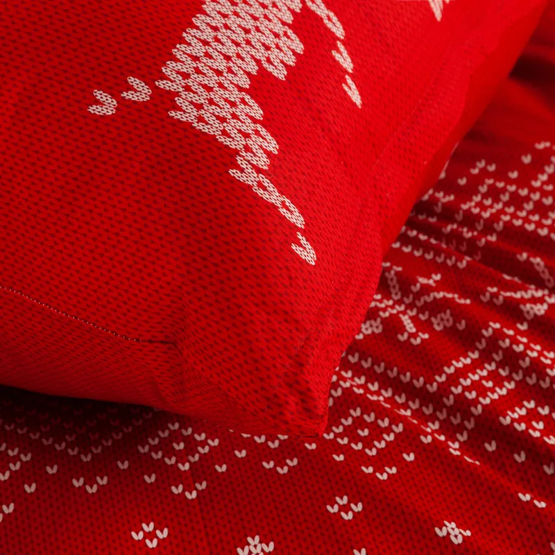 Pościel świąteczna 160x200 Noel 01        czerwona renifery śnieżki satynowa Eurofirany Św 23