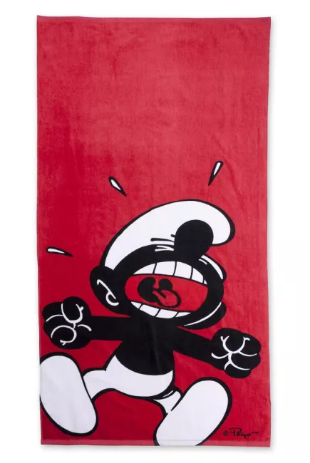 Ręcznik Smerf 75x150 C czarny na czerwonym tle 0784