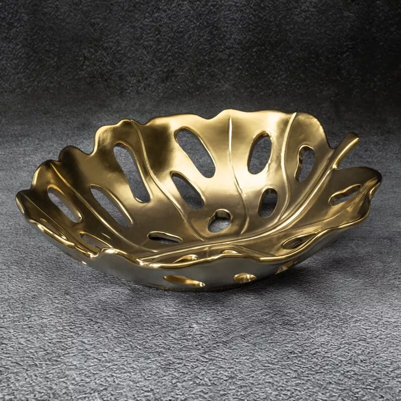Patera ceramiczna 37x30x10 Mira złota  liść dekoracyjna Eurofirany