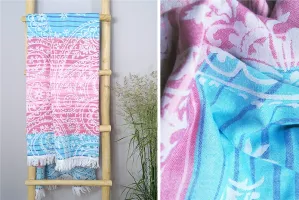 Ręcznik plażowy 90x180 La Maddalna  niebieski różowy bawełniany Greno