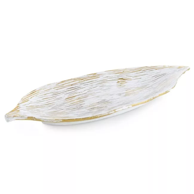 Patera ceramiczna 43x16x3 Anisa biała  złota liść dekoracyjna Eurofirany