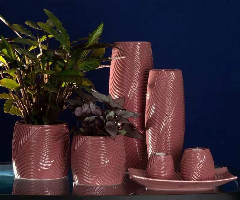 Patera ceramiczna 35x20x6 Sena różowa  z wytłaczanym wzorem dekoracyjna Eurofirany