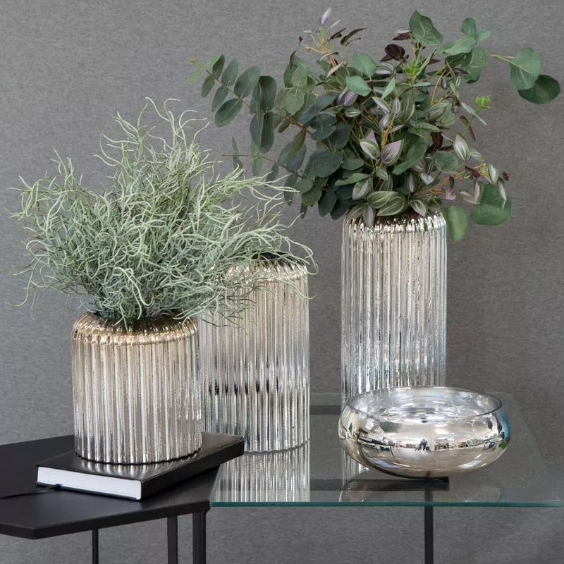 Szklany wazon dekoracyjny 15x25 Nela 2  srebrny