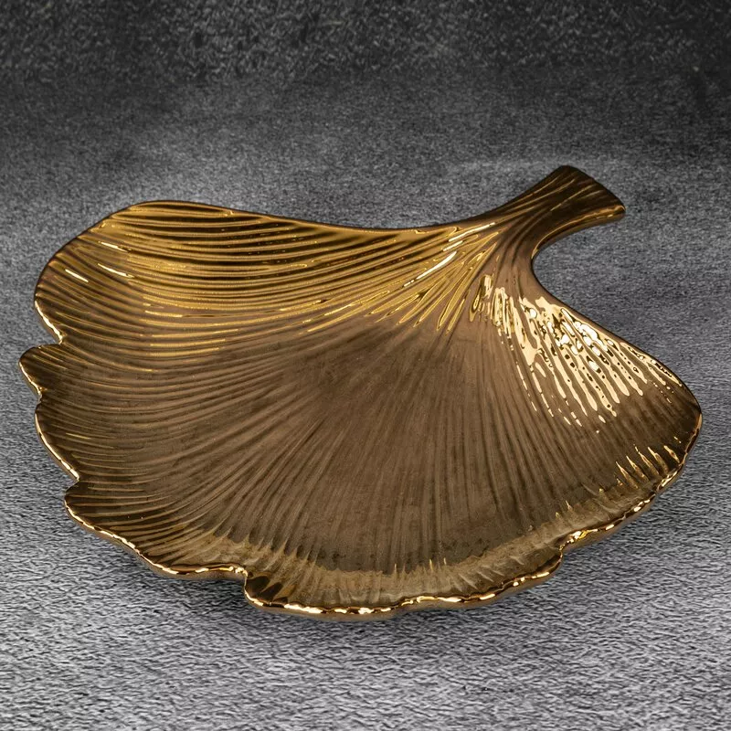 Patera ceramiczna 30x30x5 Iva 2 złota  liść dekoracyjna Eurofirany