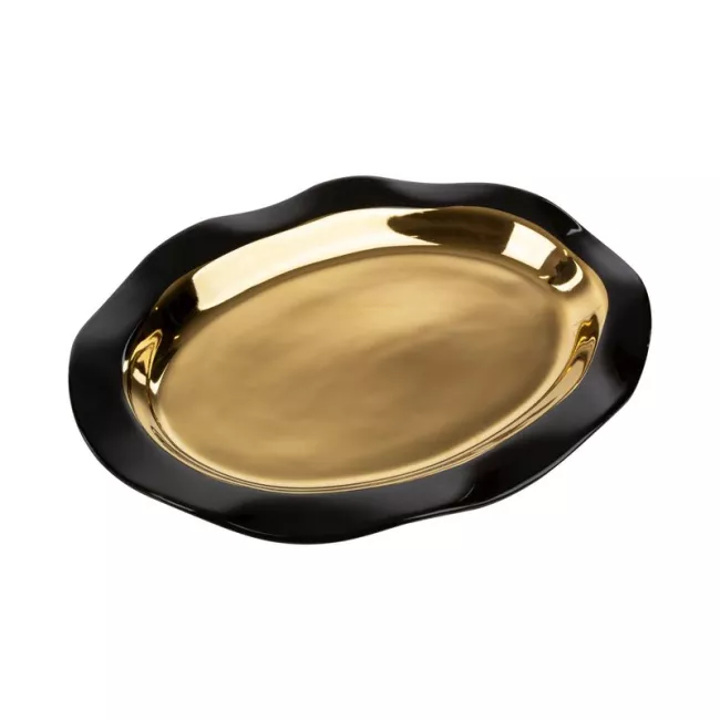 Patera ceramiczna 35x25x4 Maja 3 czarna  złota o falującym kształcie dekoracyjna Eurofirany