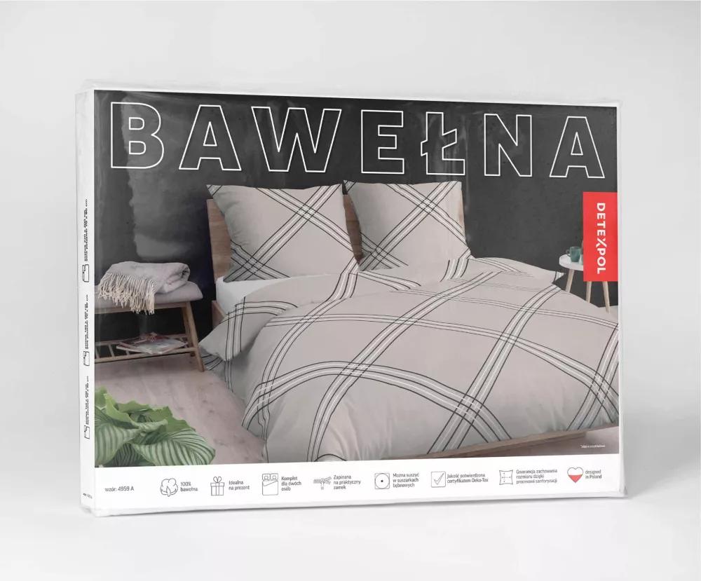 Pościel bawełniana 220x200 beżowa  geometria 4959A Bawełna 84