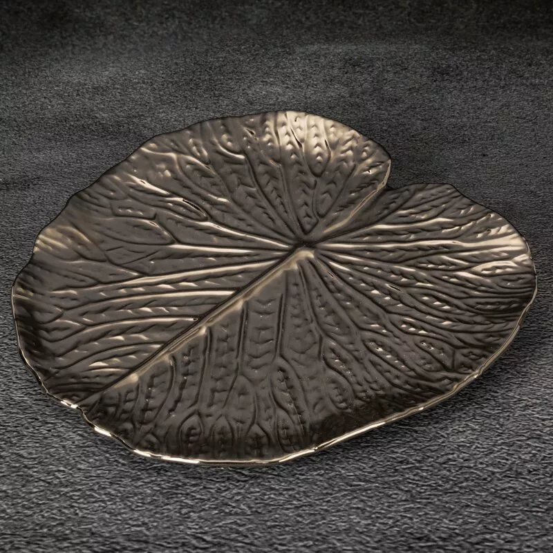 Patera ceramiczna 27x27x2 Kalina srebrna  liść dekoracyjna Eurofirany