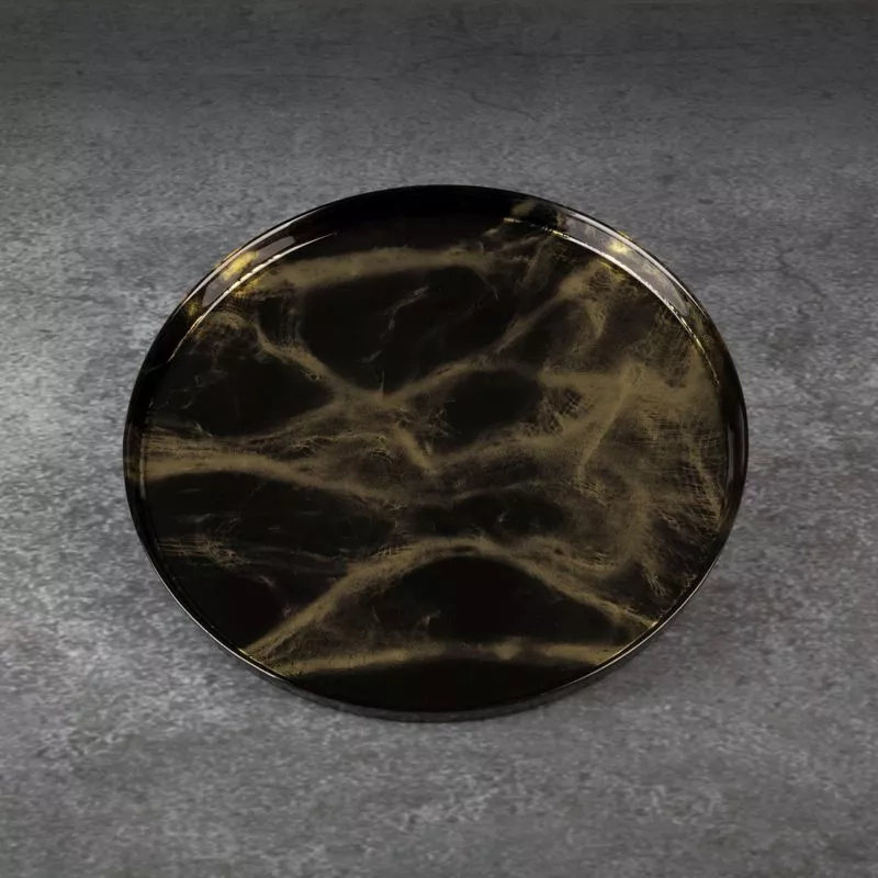 Patera dekoracyjna 28x2 Ada czarna ze  złotym marmurowym wzorem szklana Eurofirany