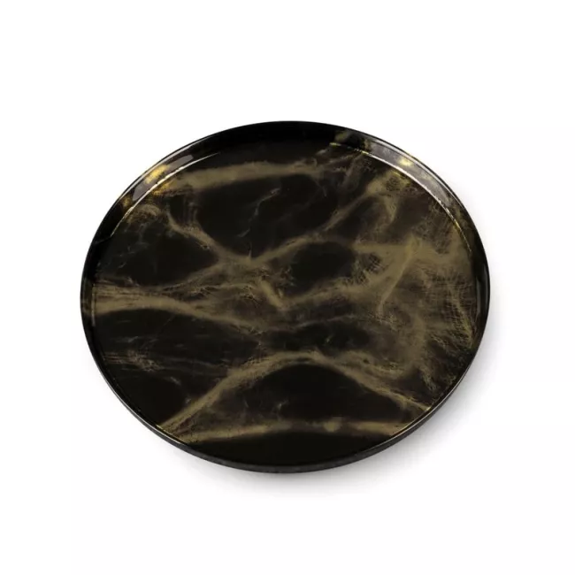 Patera dekoracyjna 28x2 Ada czarna ze  złotym marmurowym wzorem szklana Eurofirany