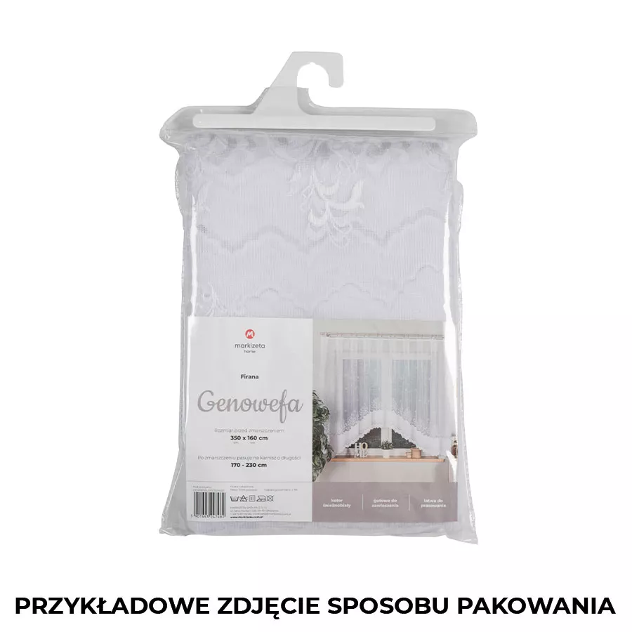 GENOWEFA Firanka żakardowa gotowa, szerokość 350 x wysokość 160cm, kolor 001 biały 023419/FBL/001/350160/1