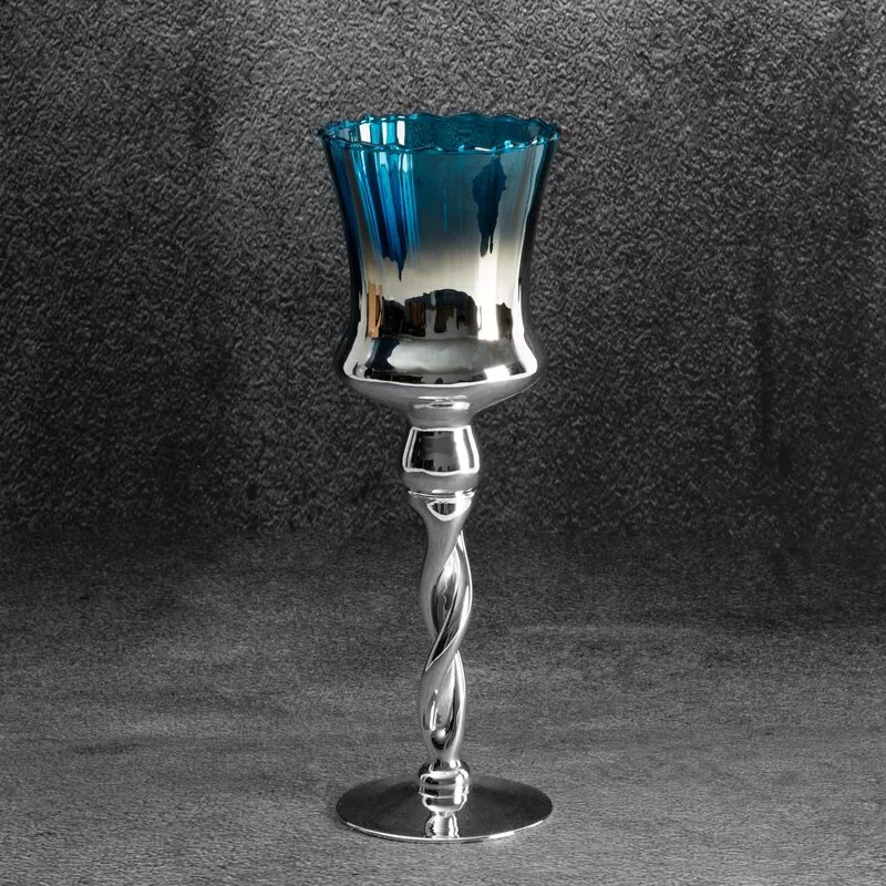 Świecznik dekoracyjny 10x30 Clare 2  srebrny niebieski