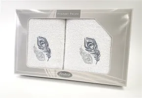 Komplet ręczników w pudełku 2 szt 50x90 70x140 Gift biały wzór 2 Frotex