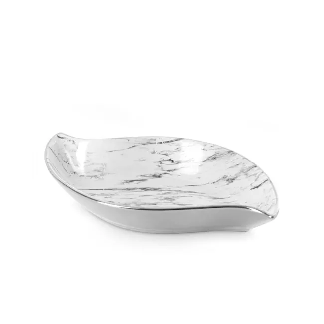 Patera ceramiczna 31x17x5 Sana biała  srebrna z marmurkowym wzorem dekoracyjna Eurofirany
