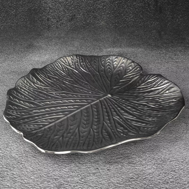 Patera ceramiczna 33x33x2 Kalina srebrna  liść dekoracyjna Eurofirany