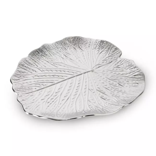 Patera ceramiczna 33x33x2 Kalina srebrna  liść dekoracyjna Eurofirany