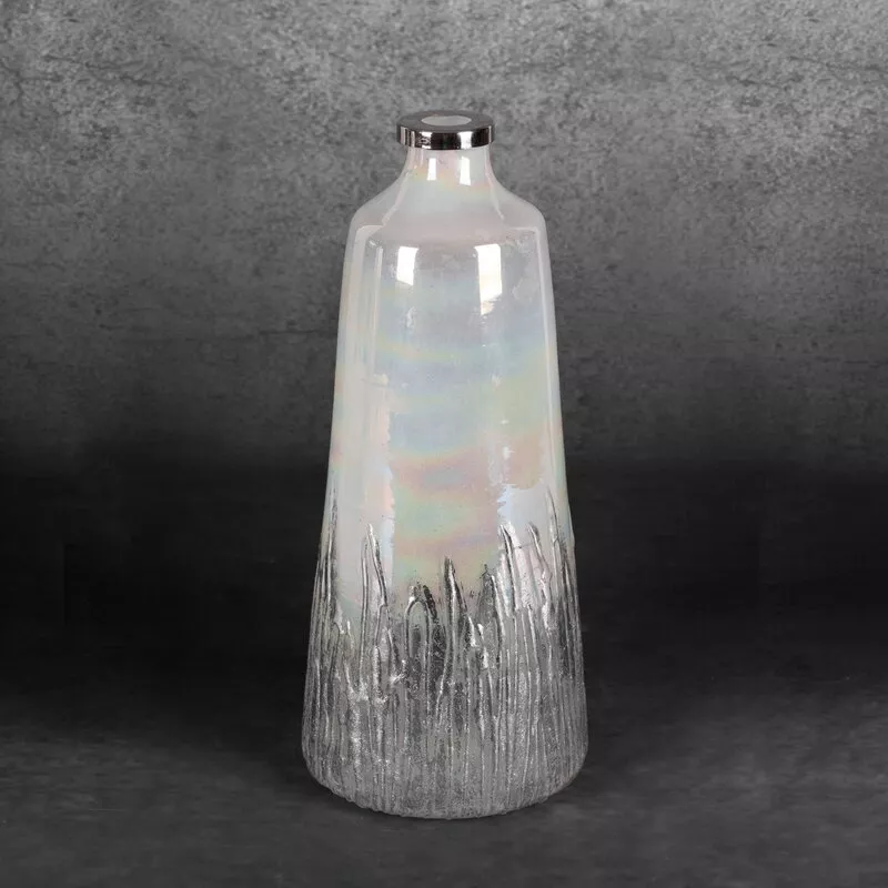 Szklany wazon dekoracyjny 15x36 Aden  kremowy srebrny