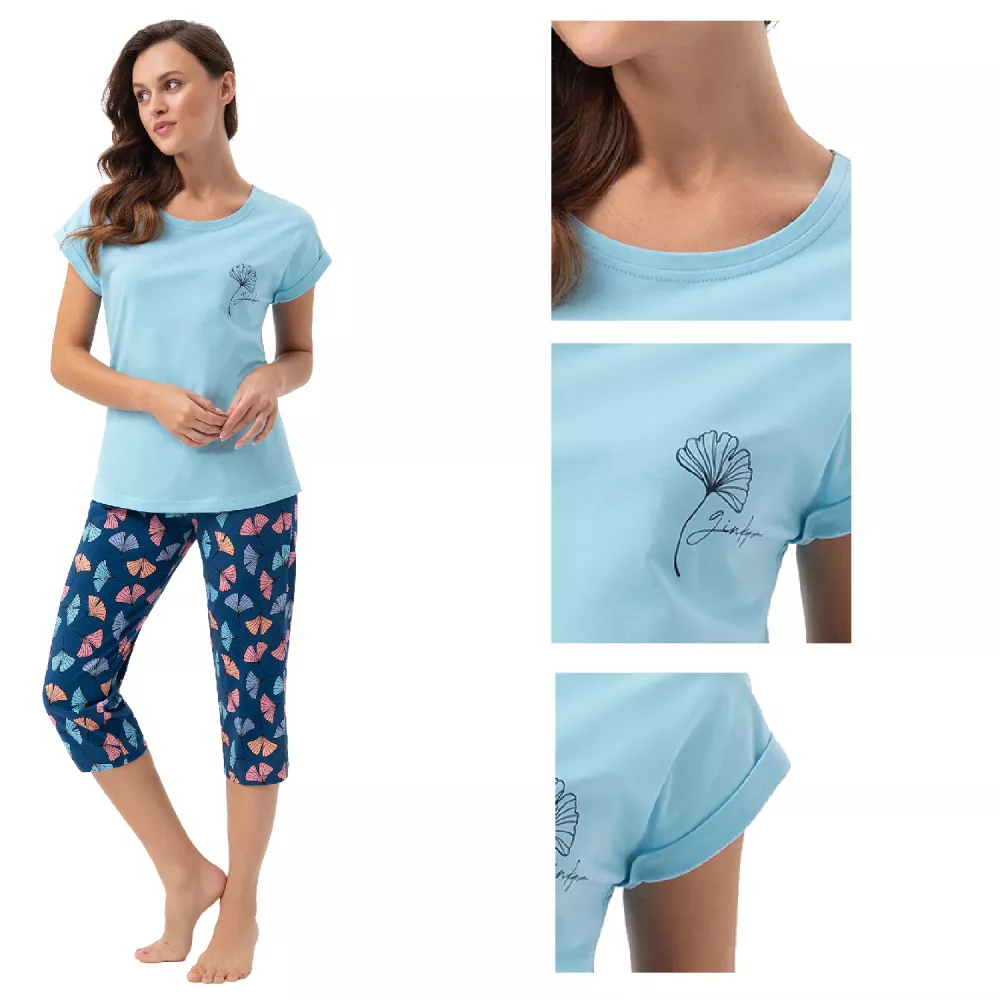 Piżama damska LUNA kod 687 niebieska  liście miłorzębu Rozmiar: XL