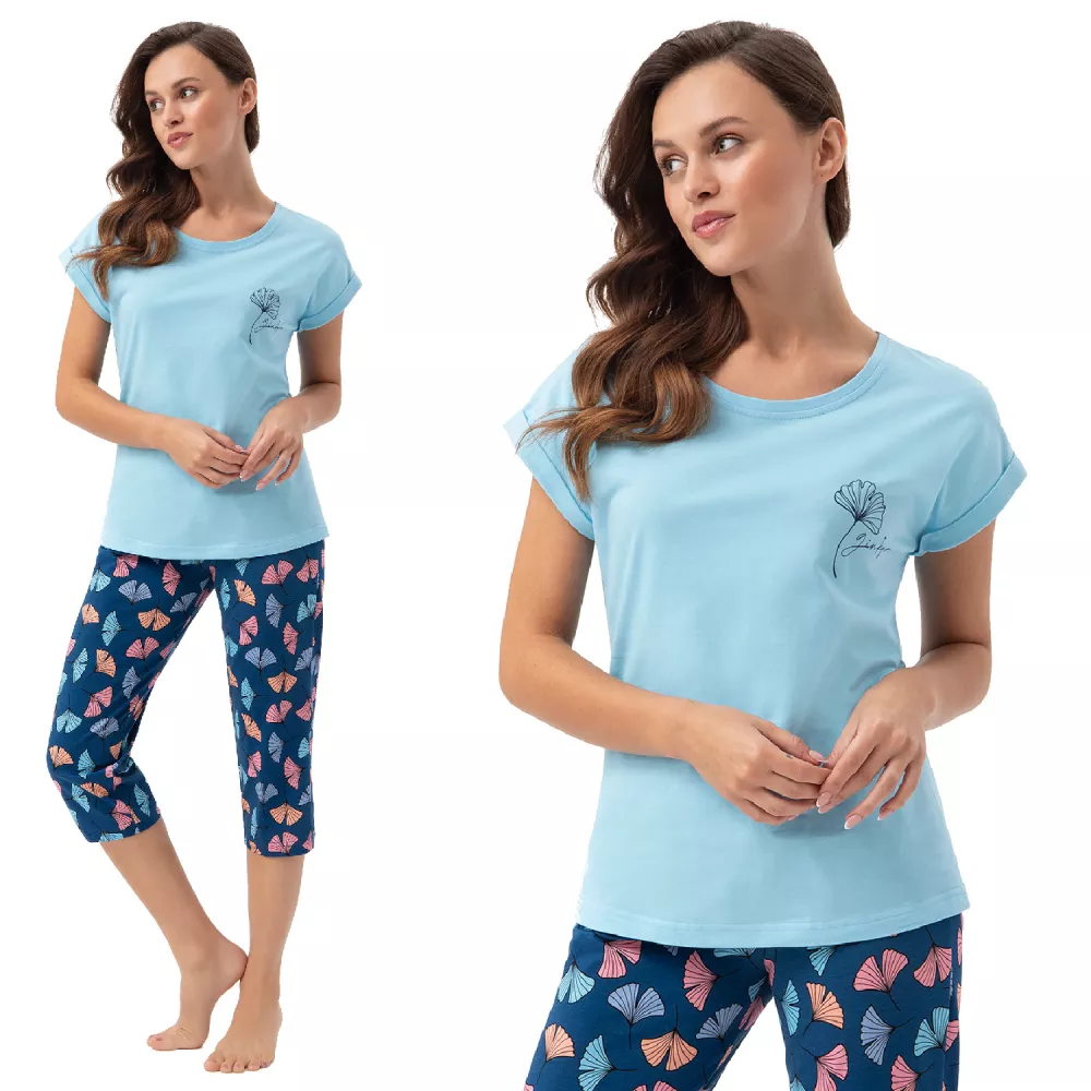 Piżama damska LUNA kod 687 niebieska  liście miłorzębu Rozmiar: XL