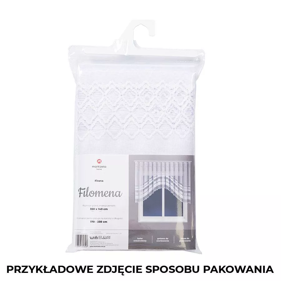 FILOMENA Firanka żakardowa gotowa, szerokość 350 x wysokość 140cm, kolor 001 biały 018669/FBL/001/350140/1