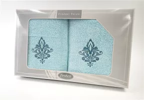 Komplet ręczników w pudełku 2 szt 50x90  70x140 Aqua turkusowy wzór 5 Frotex