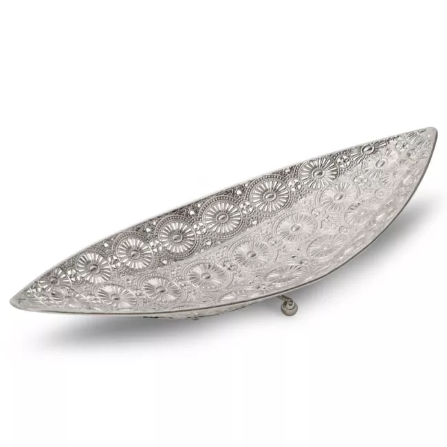 Patera ceramiczna 46x16x9 Ameli srebrna  w kształcie łódki dekoracyjna Eurofirany