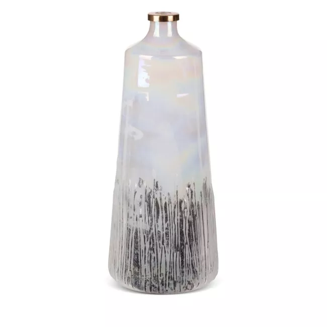 Szklany wazon dekoracyjny 19x43 Aden  kremowy srebrny