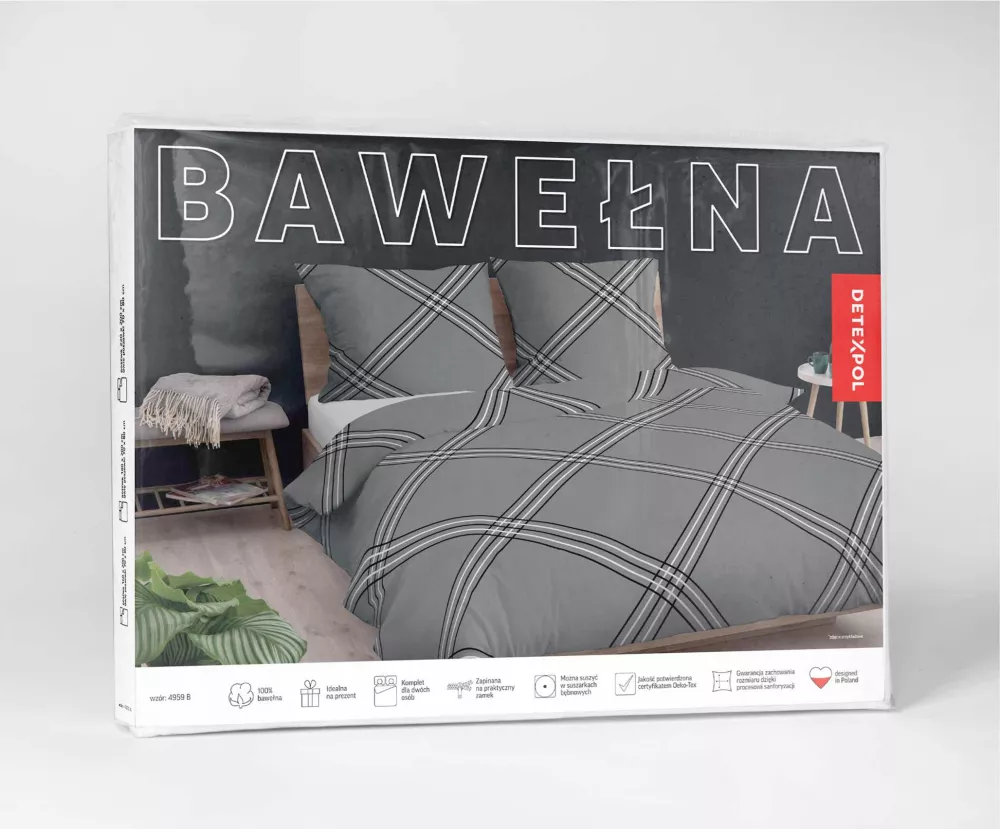 Pościel bawełniana 220x200 szara  geometria 4959B Bawełna 84