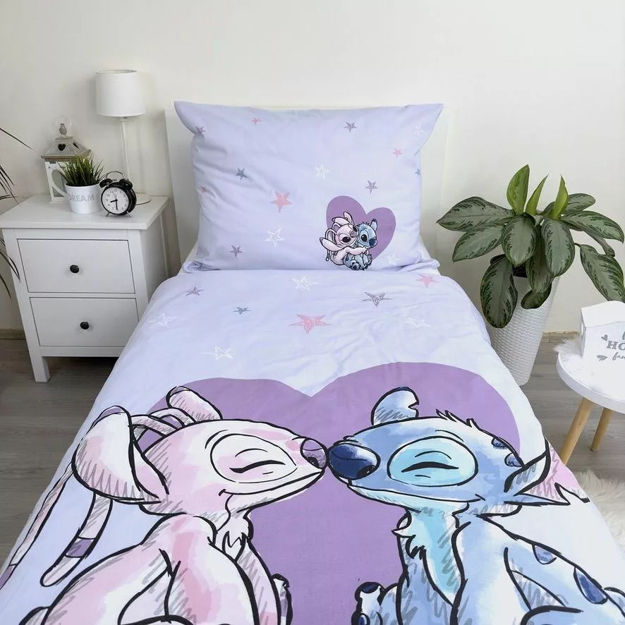 Pościel bawełniana 140x200 Lilo i Stitch  Heart wrzosowa poszewka 70x90 JF 24