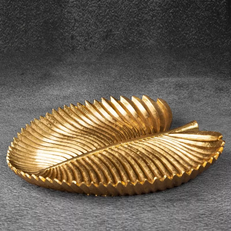 Patera ceramiczna 28x28x3 Femi złota  liść dekoracyjna Eurofirany