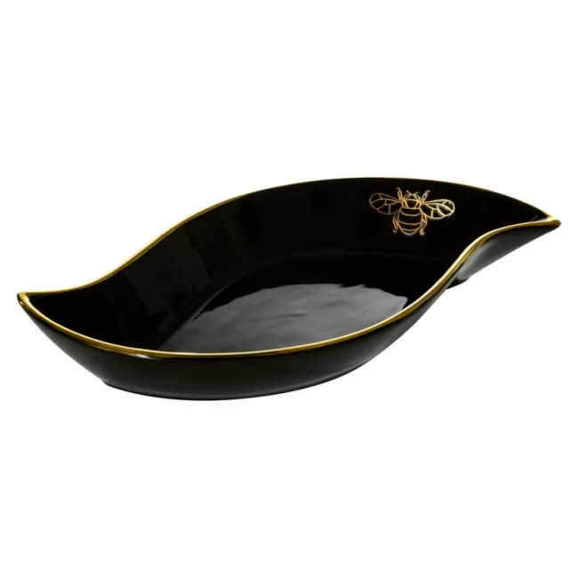 Patera ceramiczna 36x18x5 Stela czarna  w kształcie łódki z nadrukiem złotej pszczoły dekoracyjna Eurofirany