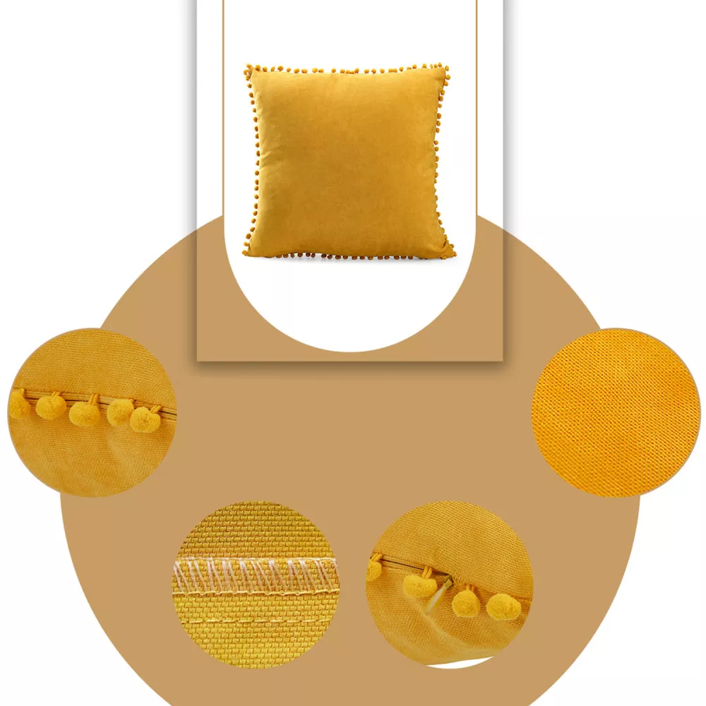 Poszewka dekoracyjna 45x45 Ponpon  musztardowa Darymex