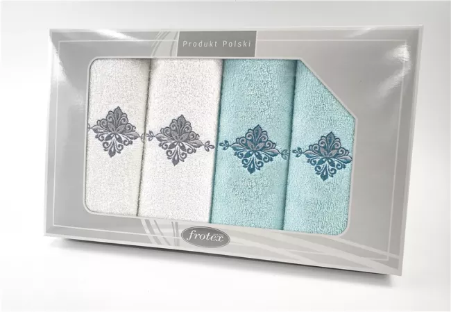 Komplet ręczników w pudełku 4 szt Gift  biały aqua wzór 3 Frotex