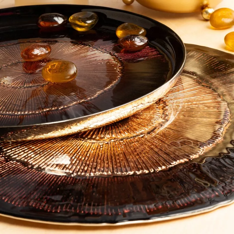 Patera dekoracyjna 28x2 Bonita brązowa  w okrągłe wzory szklana Eurofirany