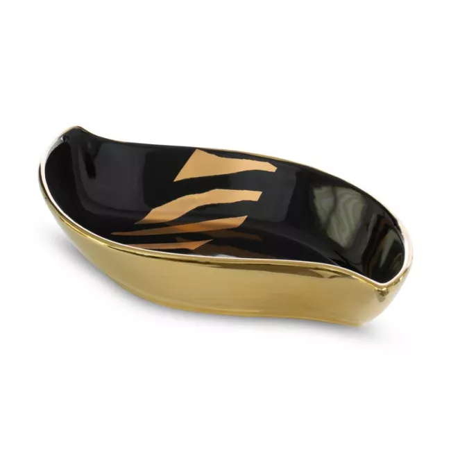 Patera ceramiczna selena 31x17x5 Selena  czarna złota o kształcie łódki dekoracyjna Eurofirany