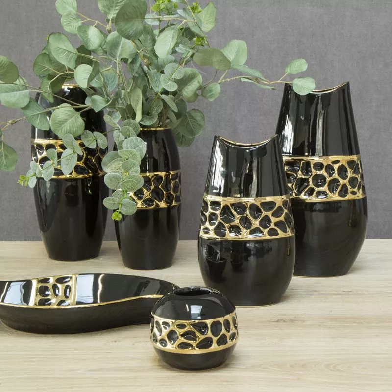 Patera ceramiczna 30x2 Madlen czarna  złota dekoracyjna Eurofirany