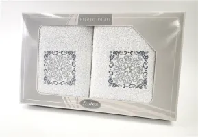Komplet ręczników w pudełku 2 szt 50x90 70x140 Gift biały wzór 4 Frotex
