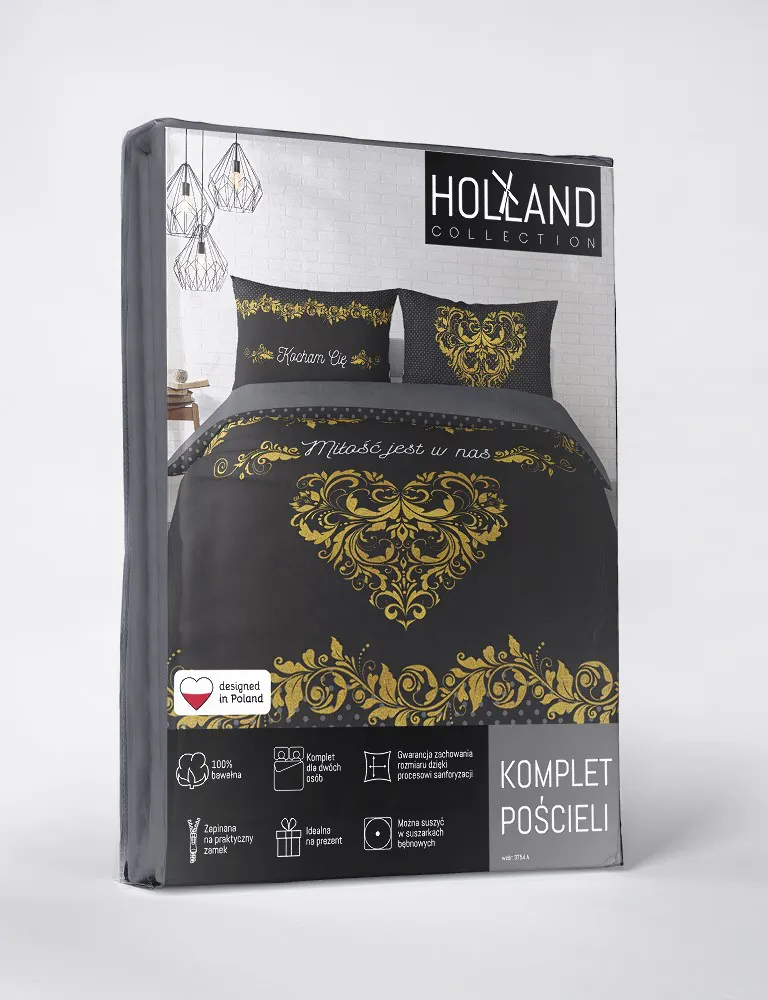 Pościel bawełniana 160x200 Home czarna  żółta 3754 A Holland 78