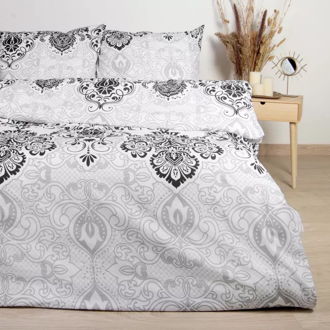 Pościel bawełniana 160x200 Luxury Grey  szara ornamenty Cottonlove Exclusive