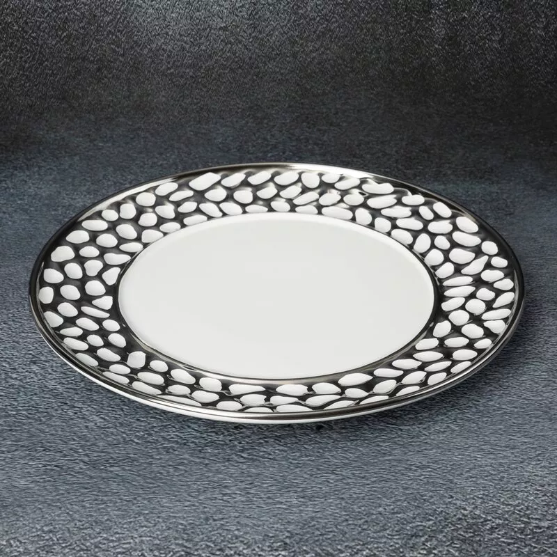 Patera ceramiczna 30x2 Madlen 2 biała  srebrna dekoracyjna Eurofirany