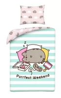 Pościel bawełniana 160x200 Pusheen miętowa różowa pasy poszewka 70x80 H2