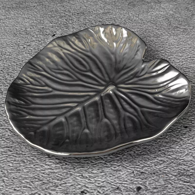Patera ceramiczna 16x16x2 Kalina srebrna  liść dekoracyjna Eurofirany