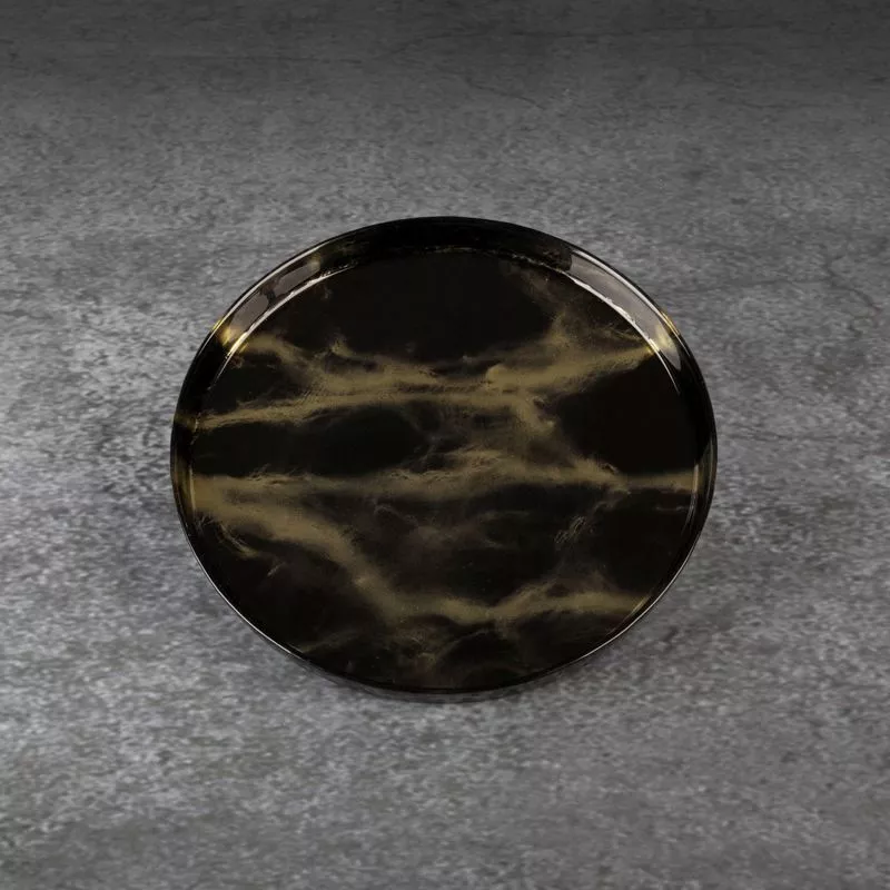 Patera dekoracyjna 21x2 Ada czarna ze  złotym marmurowym wzorem szklana Eurofirany