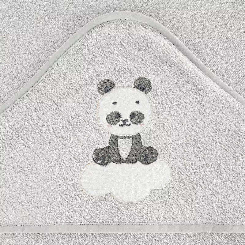 Okrycie kąpielowe 100x100 Baby 63  srebrny Panda ręcznik z kapturkiem 350g/m2 Eurofirany